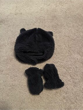 Baby Plush Bear Hat and Mittens Set - Navy